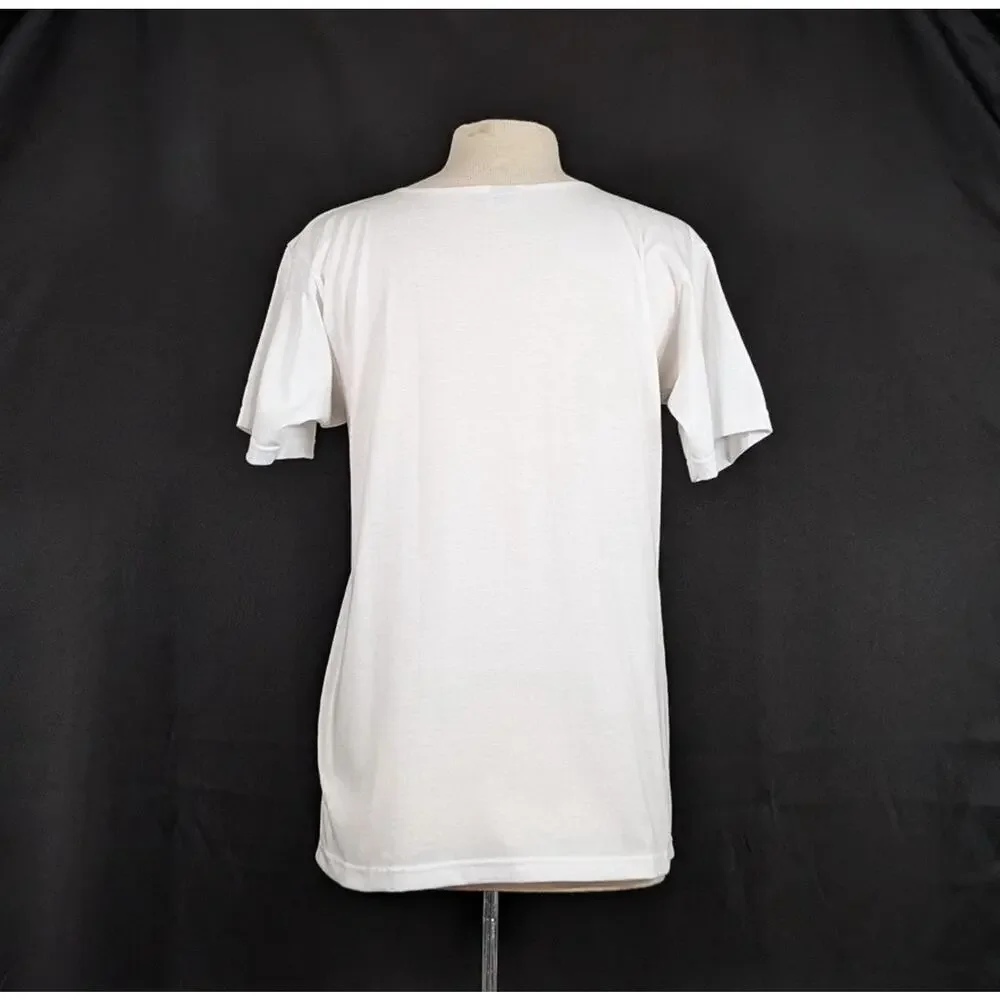 Vintage 90s Top White Lighthouse Beach Sailboats Short Sleeve Misses Size M - Picture 6 of 8